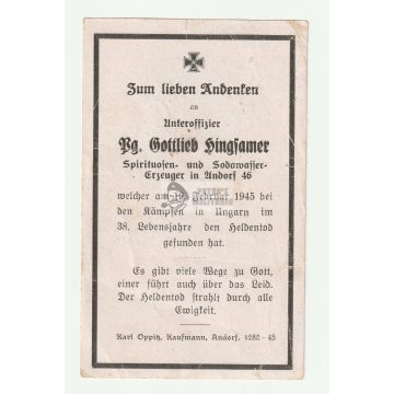 Halálozási értesítő (HUN) - Gottlieb Hingsamer - Epöl