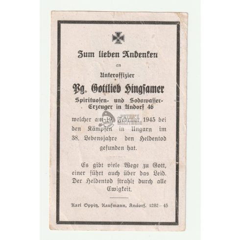 Halálozási értesítő (HUN) - Gottlieb Hingsamer - Epöl