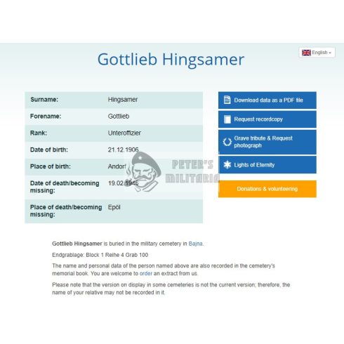 Halálozási értesítő (HUN) - Gottlieb Hingsamer - Epöl