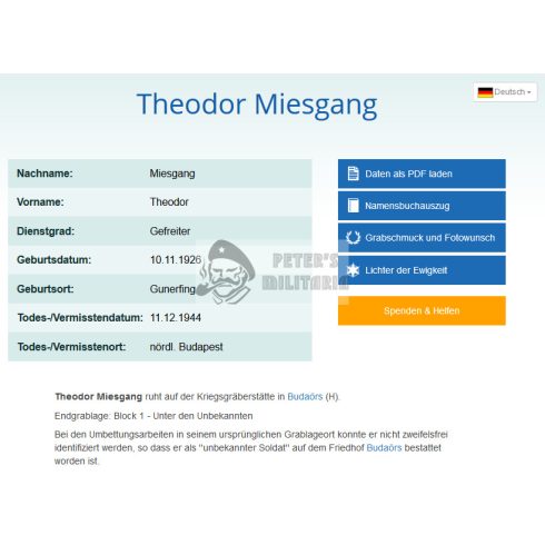 Halálozási értesítő (HUN) - Theo Miesgang - Budapesttől északra Vác környéke