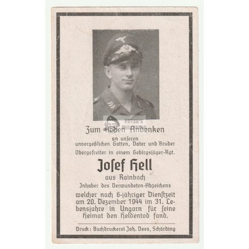 Halálozási értesítő (HUN) - Josef Hell - Beje, Tornalja 