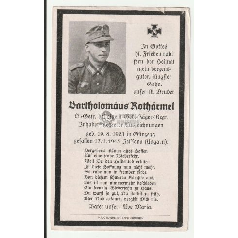 Halálozási értesítő (HUN) - Bartholomäus Rothärmel - Jolsva