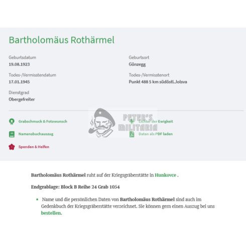 Halálozási értesítő (HUN) - Bartholomäus Rothärmel - Jolsva