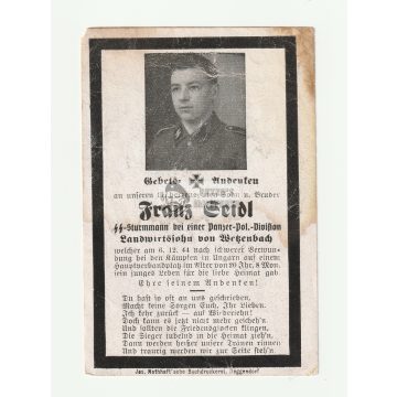   Halálozási értesítő (HUN) - Franz Seidl SS Sturmann - Szécsény