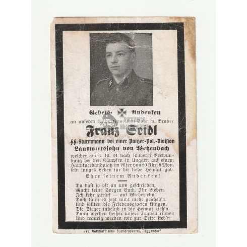 Halálozási értesítő (HUN) - Franz Seidl SS Sturmann - Szécsény