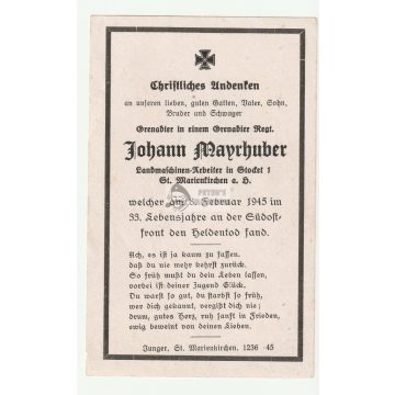   Halálozási értesítő (HUN) - Johann Mayrhuber - Esztergom