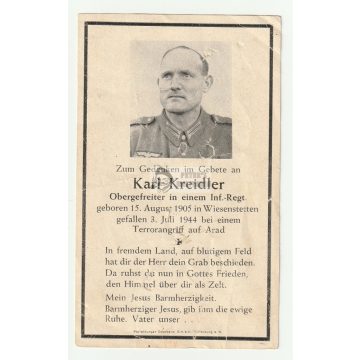   Halálozási értesítő (HUN) - Karl Kreidler - Arad bombázása