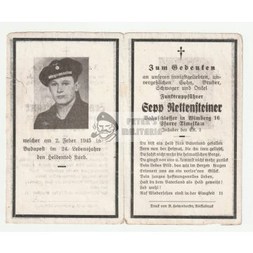   Halálozási értesítő (HUN) - S. Rettensteiner / BUDAPEST Kriegsmarine