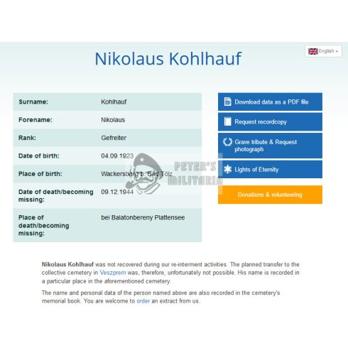 Halálozási értesítő (HUN) - Nikolaus Kohlhauf - Balatonberény