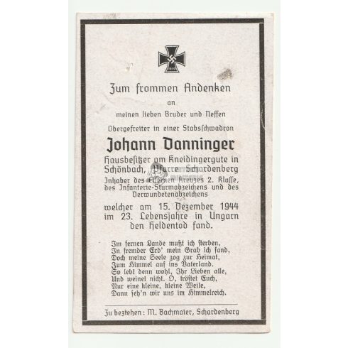 Halálozási értesítő (HUN) - Johann Danninger - Marcali
