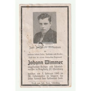Halálozási értesítő (HUN) - Johann Wimmer - Esztergom