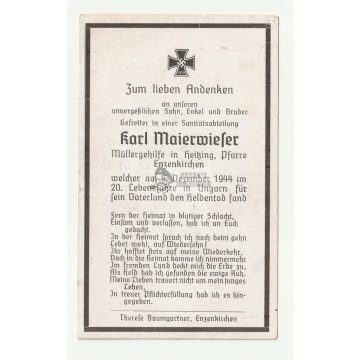 Halálozási értesítő (HUN) - Karl Maierwieser - Hatvan