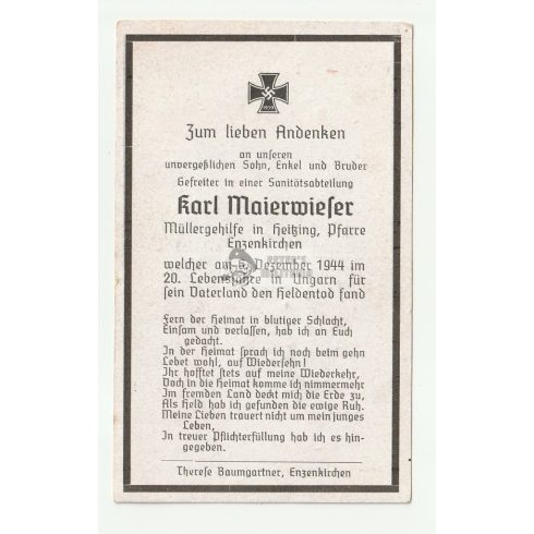 Halálozási értesítő (HUN) - Karl Maierwieser - Hatvan