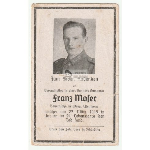 Halálozási értesítő (HUN) - Franz Moser / Tótmegyer