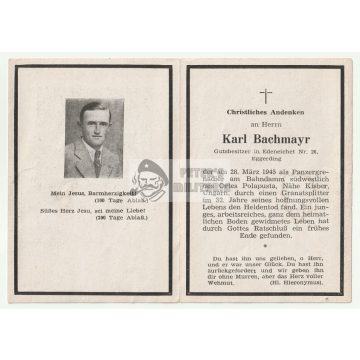 Halálozási értesítő (HUN) - Karl Bachmayr / Kisbér