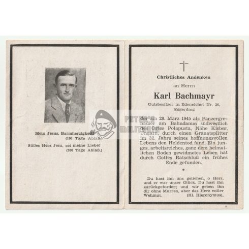 Halálozási értesítő (HUN) - Karl Bachmayr / Kisbér