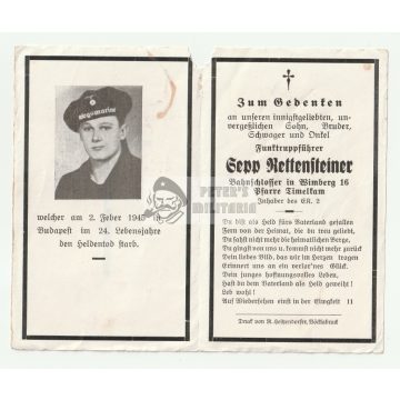   Halálozási értesítő (HUN) - S. Rettensteiner / BUDAPEST Kriegsmarine