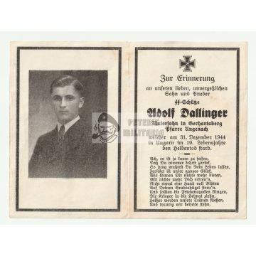   Halálozási értesítő (HUN) - Adolf Dallinger - SS Schütze