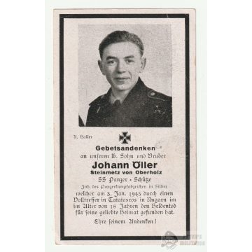   Halálozási értesítő (HUN) Johann Öller - SS Páncélos, Bajna - Konrad I. 