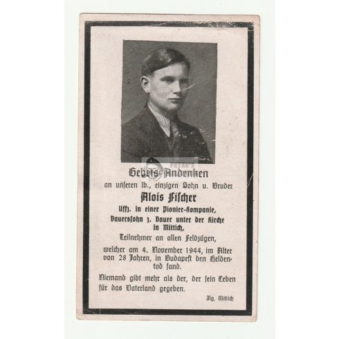 Halálozási értesítő (HUN) - Alois Fischer / Budapest, Margit híd