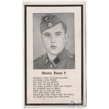   Halálozási értesítő (HUN) Martin Baum SS Unterscharführer - Kenderes
