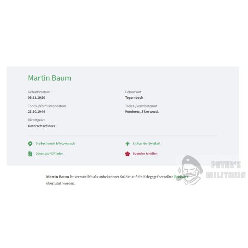 Halálozási értesítő (HUN) Martin Baum SS Unterscharführer - Kenderes