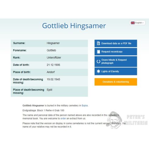 Halálozási értesítő (HUN) - Gottlieb Hingsamer - Epöl