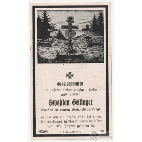 Halálozási értesítő (HUN) - Sebastian Geltinger - Felsökelecsény 