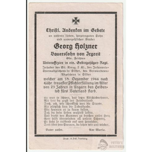 Halálozási értesítő (HUN) - Holzner Georg / Csíz - Rimaszécs