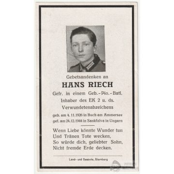 Halálozási értesítő (HUN) - Hans Riech / Sánkfalva