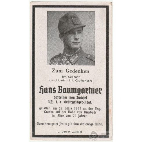 Halálozási értesítő (HUN) - Hans Baumgartner / magyar határvidék