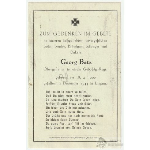 Halálozási értesítő (HUN) Georg Betz - Böhönye