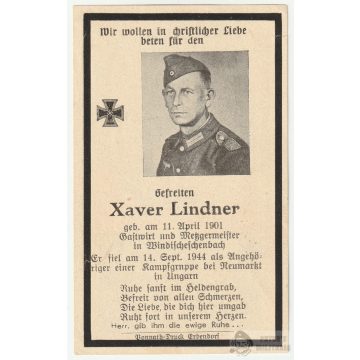 Halálozási értesítő (HUN) Xaver Lindner - Székelyvaja