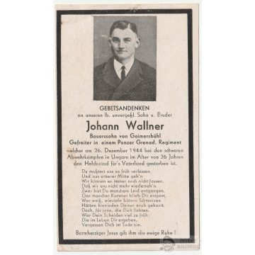 Halálozási értesítő (HUN) Johann Wallner - Ipolyvisk