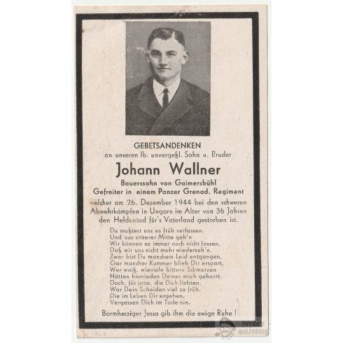 Halálozási értesítő (HUN) Johann Wallner - Ipolyvisk