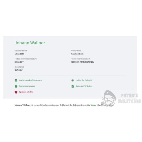 Halálozási értesítő (HUN) Johann Wallner - Ipolyvisk