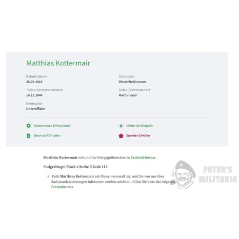 Halálozási értesítő (HUN) Matthias Kottermair - Martonvásár