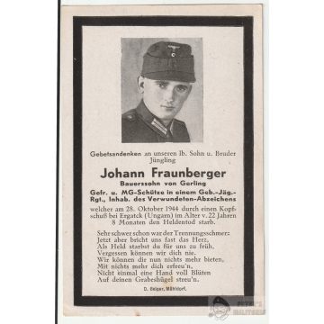 Halálozási értesítő (HUN) Johann Fraunberger - Érpatak