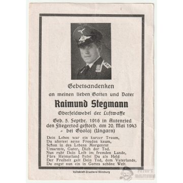 Halálozási értesítő (HUN) - Raimund Stegmann / Gyulaj