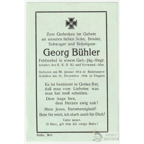 Halálozási értesítő (HUN) Georg Bühler - Nemesvid