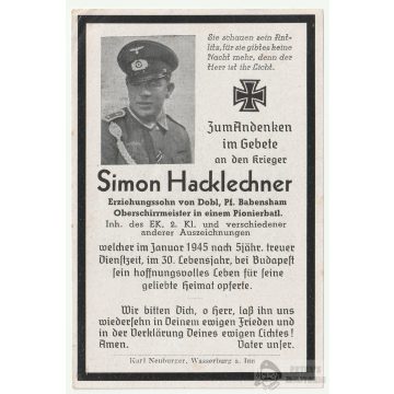   Halálozási értesítő (HUN) Simon Hacklechner - Budapestnél