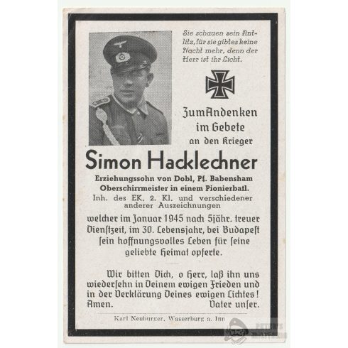 Halálozási értesítő (HUN) Simon Hacklechner - Budapestnél