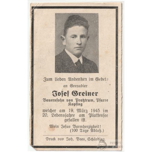 Halálozási értesítő (HUN) Josef Greiner - Balaton