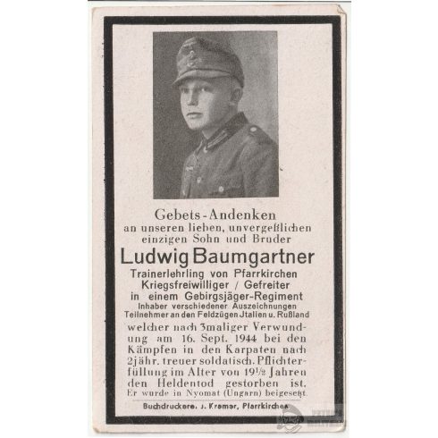 Halálozási értesítő (HUN) Ludwig Baumgartner - Nyomát