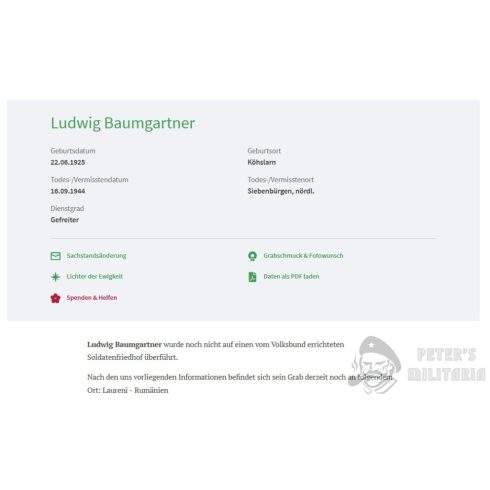 Halálozási értesítő (HUN) Ludwig Baumgartner - Nyomát