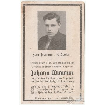 Halálozási értesítő (HUN) - Johann Wimmer - Esztergom 